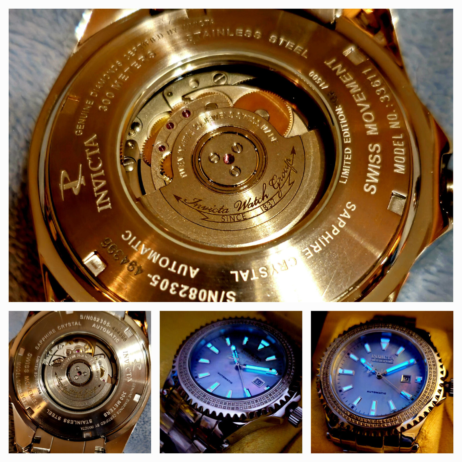 INVICTA RESERVE PRO DIVER LE DIAMOND, SAPPHIRE SWISS ETA AUTO PLATINUM MOP WATCH