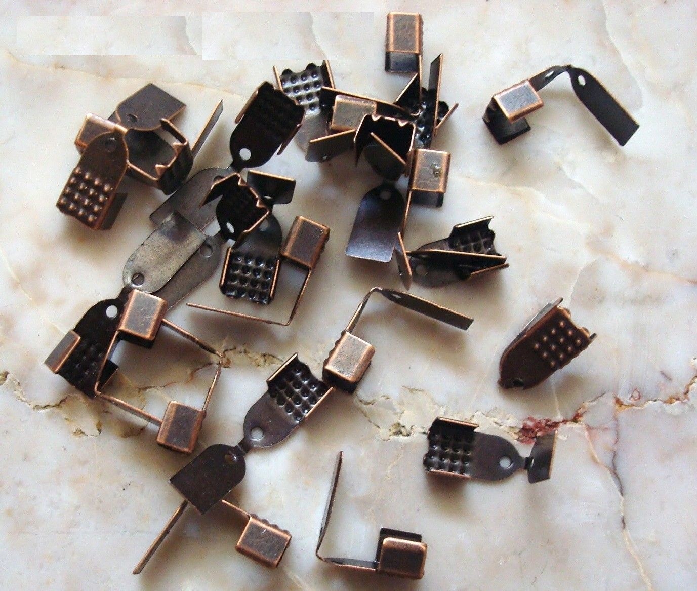 24 Copper plated foldover crimping thong lace end caps leather clasp end CFP104