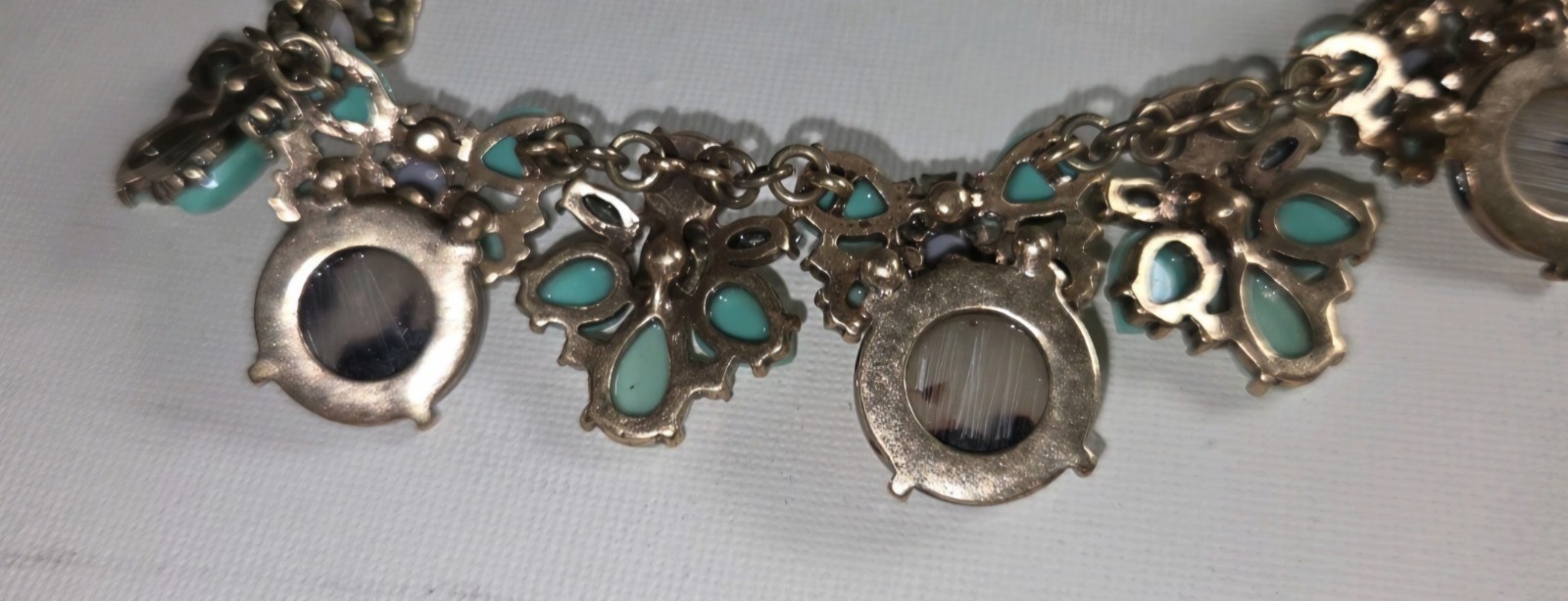 Mint Green Jade Opal Amethyst Rhinestone Floral Statement Bib Necklace
