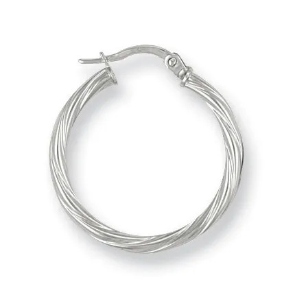 Hoop Earrings 9ct White Gold 23mm Twisted Womens Jewellery