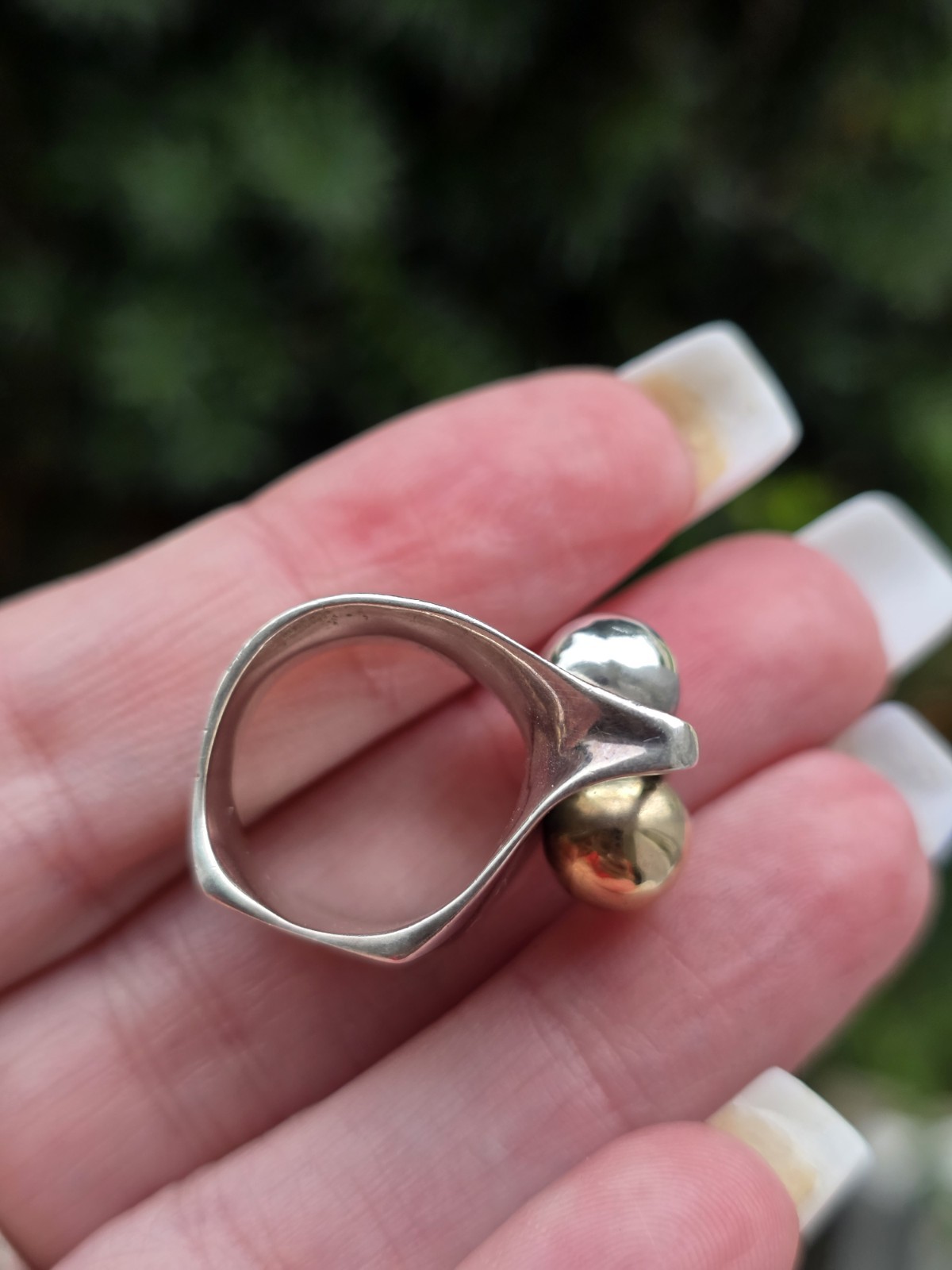 Artisan Sterling Silver & 14k Sculptural Split Band Ring, Moveable