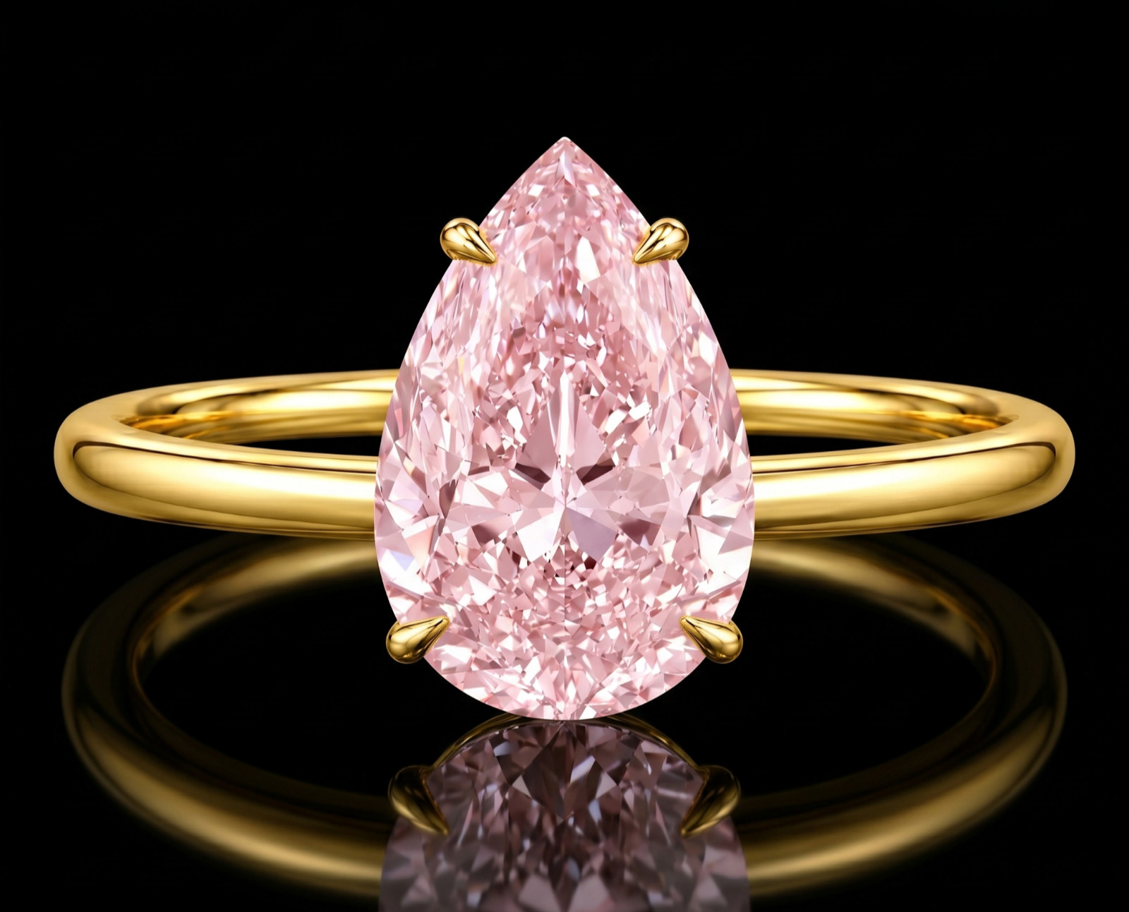 RARE 7.00 Ct Certified Pear Shape Pink Natural Diamond Ring Yellow Gold Finish