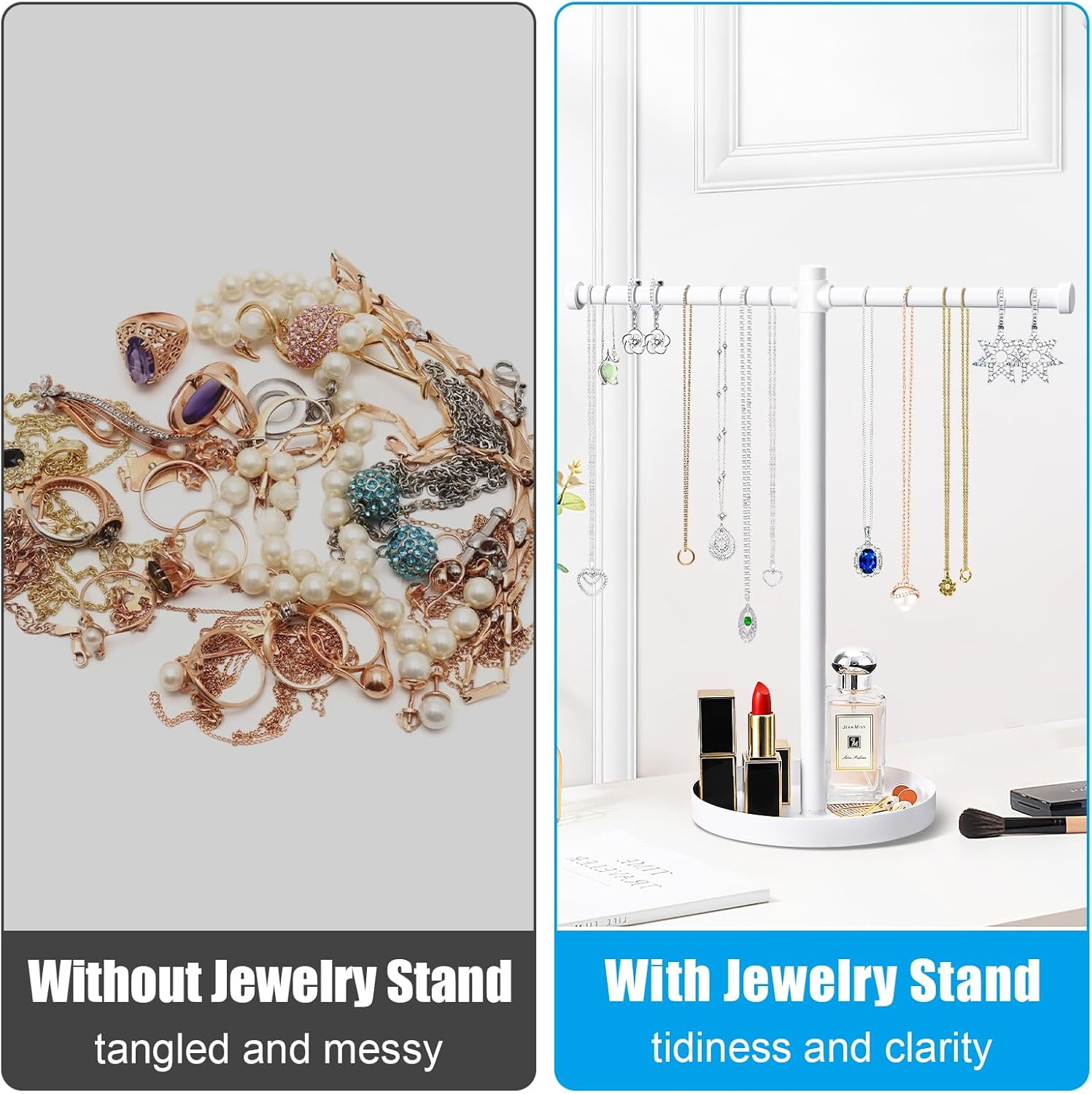 Jewelry Necklace Organizer Stand,12.9″ Tall Sturdy Metal Jewelry Stand with roun