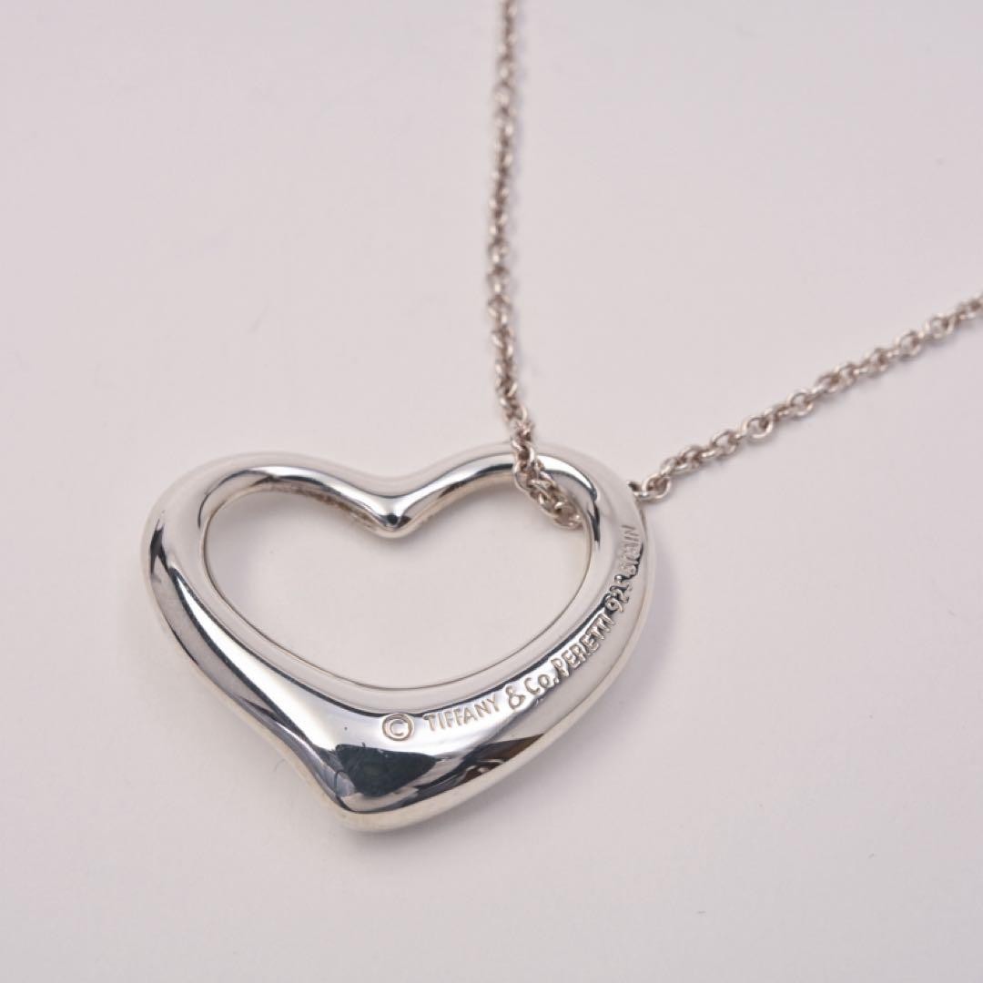 Tiffany & Co. Open Heart Elsa Peretti Necklace 925 Silver Women Used B Condition