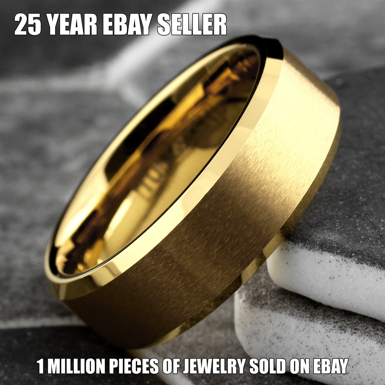 6/8mm Tungsten Carbide Men’s Gold Plated Brushed Wedding Band Ring