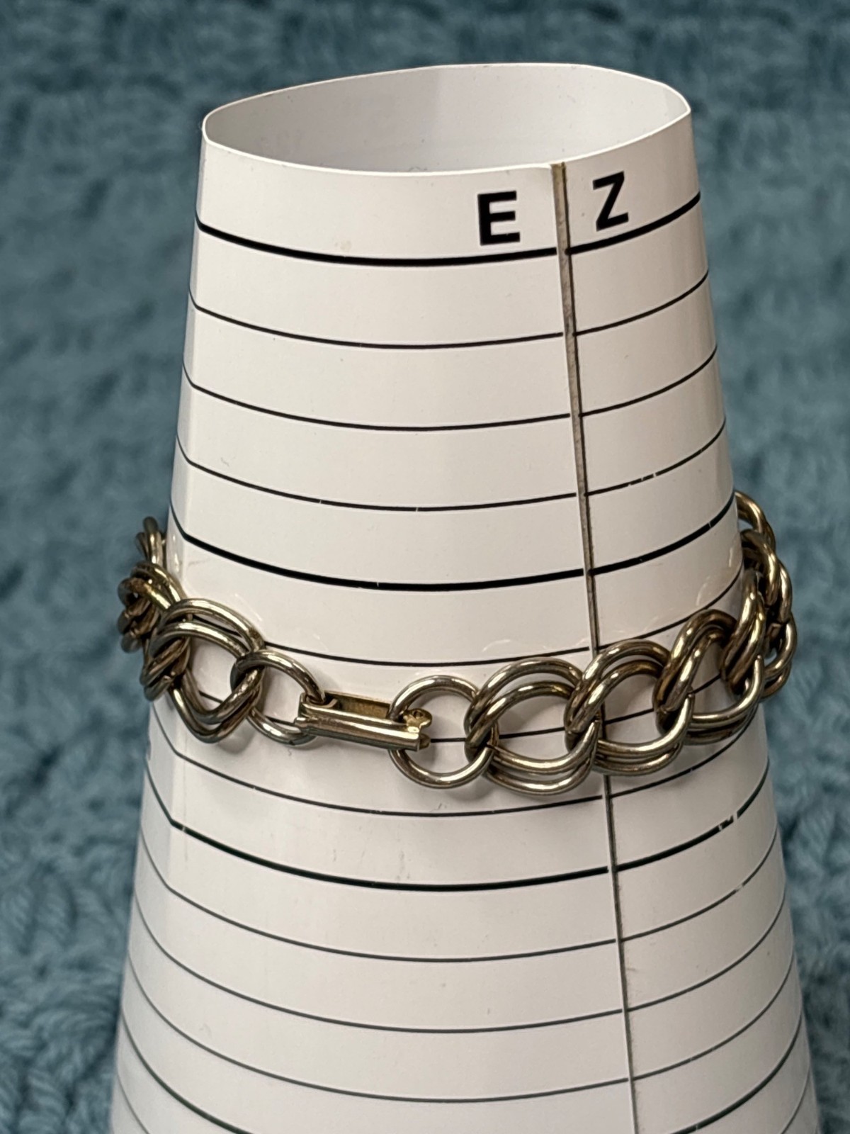 Vintage Silvertone Double Chain Bracelet Fold Over Clasp 6.5 inches Long
