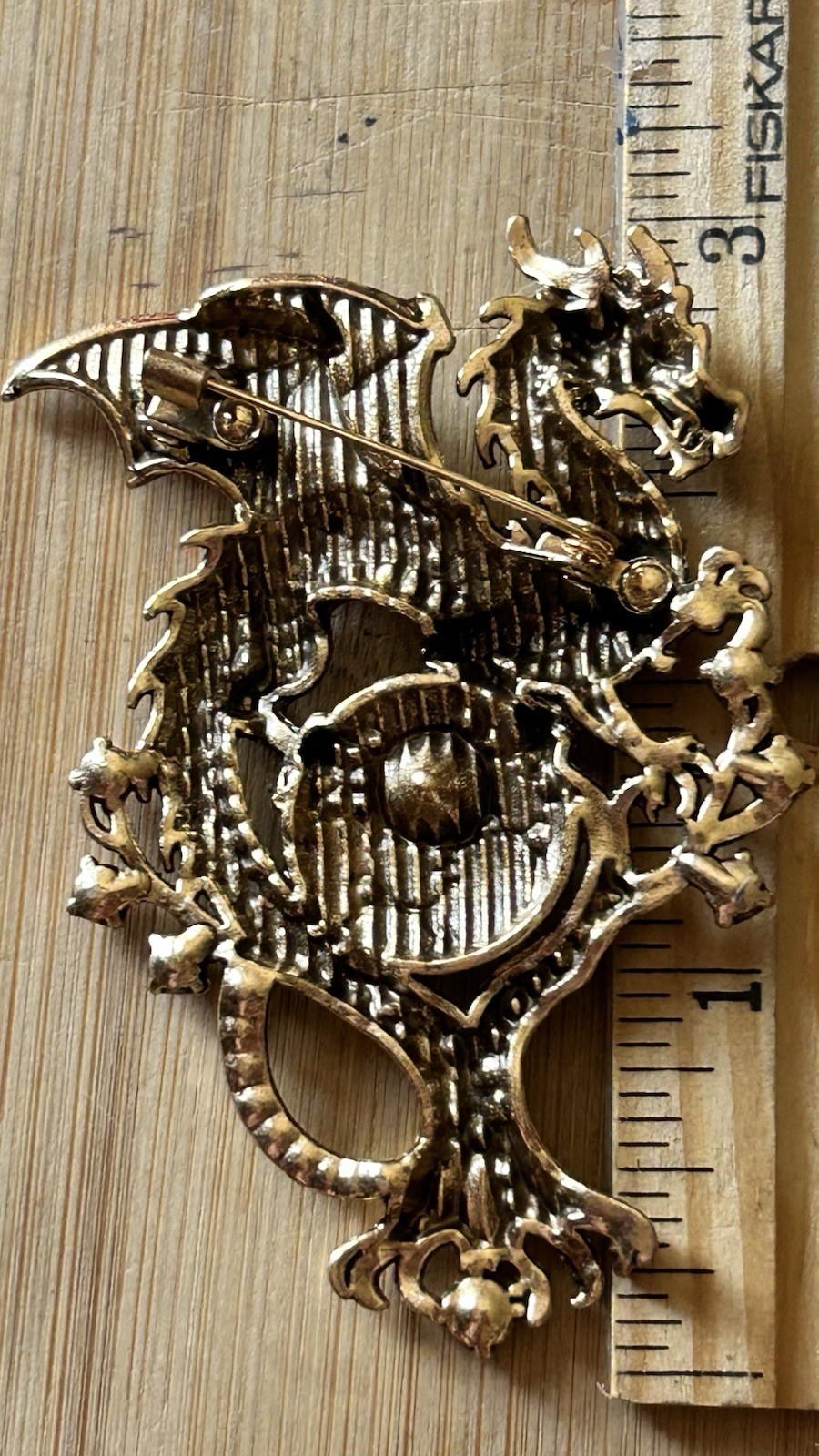 Yellow Crystal Enamel Dragon Magical Crystal Fashion Women Charm Brooch Pin 3.2”