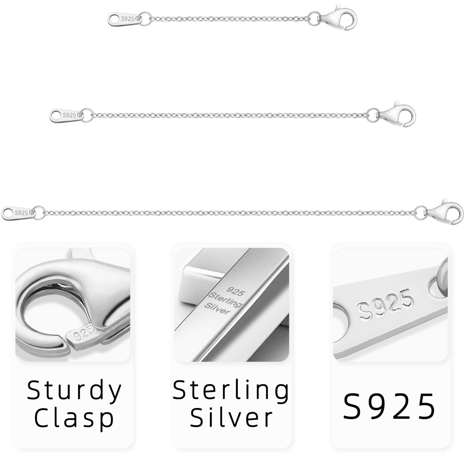 Sterling Silver Necklace Extenders for Women Silver Chain Extension Bracelet