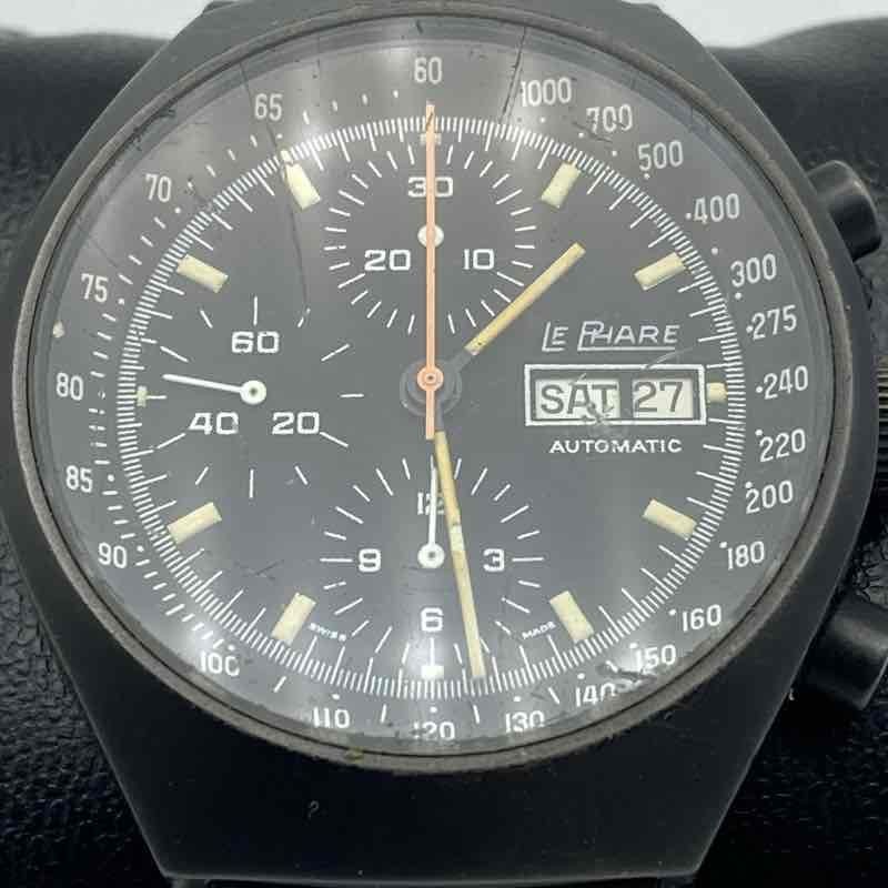 Vintage Le Phare Swiss Made Automatic Chronograph Valjoux 7750 Black 39mm