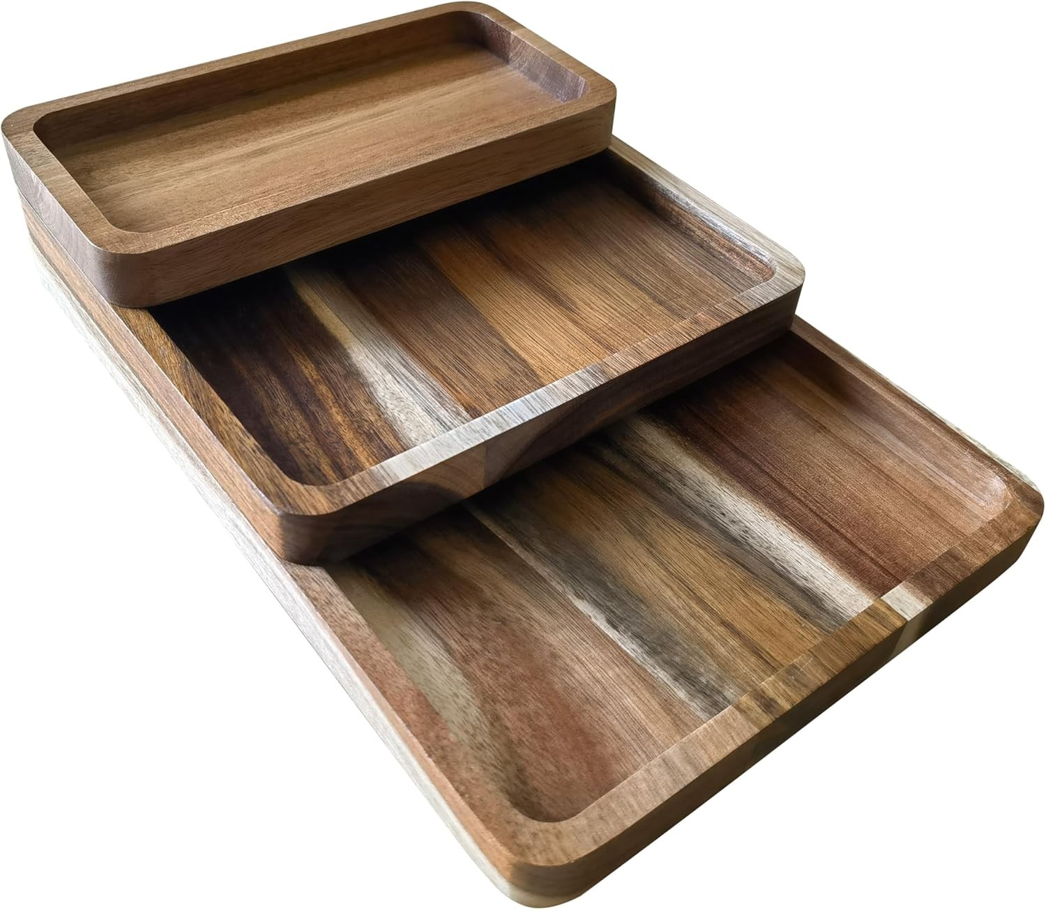 Acacia Wooden Valet Tray for Men,Natural Wood Grain EDC Tray Set Catch All for K