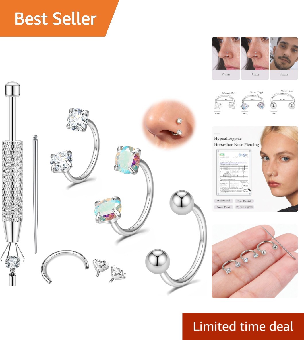 Fashion-Forward Titanium Nose Rings – 20G Horseshoe Hoops with CZ for All Styles