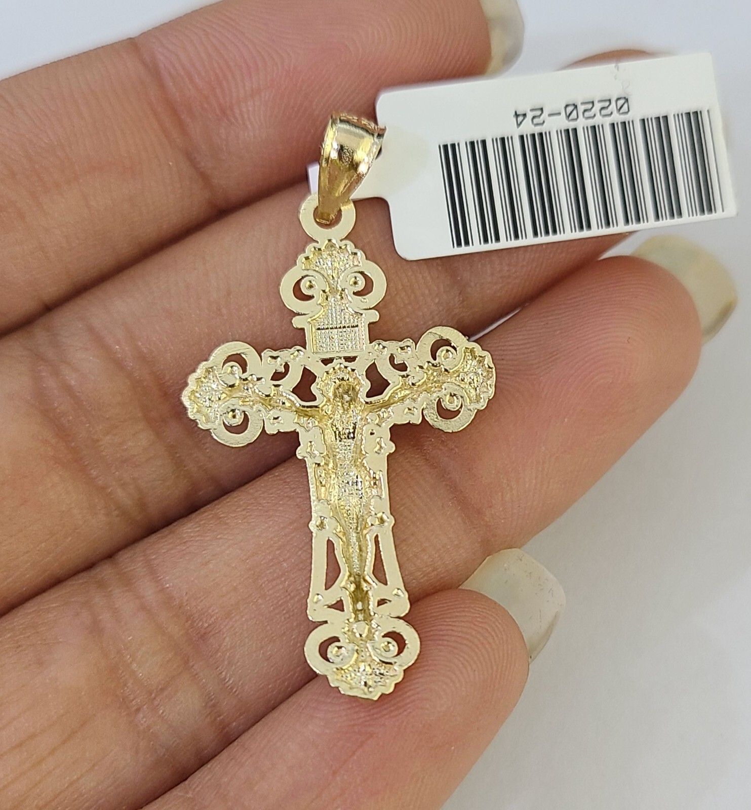 Real 10k 3mm Rope Chain Jesus Cross Pendant Charm 18″ 20″ 22″ 24″ 26″ Set Yellow