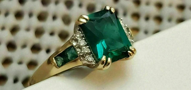 3.20Ct Emerald Cut Green Women’s Engagement Ring 14K Yellow Gold Plated