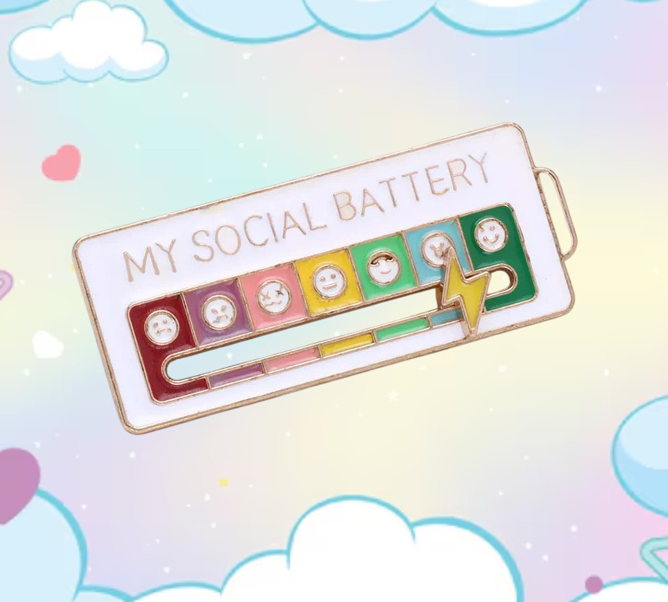 Sliding My Social Battery Enamel Mood Pin for Introverts Extroverts Mood Tracker