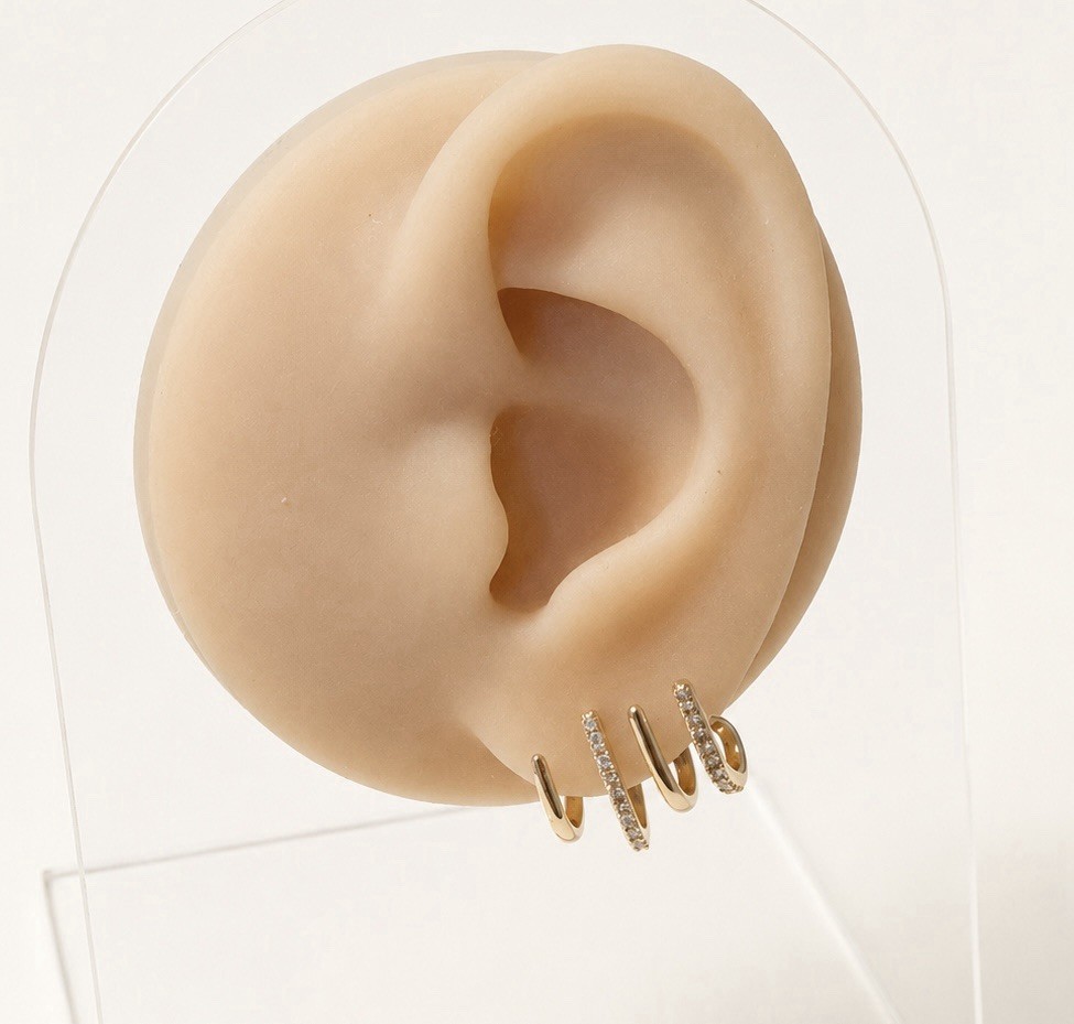 Wave Stud Earrings, CZ Ear Cuff Style Earrings, Modern Curved Line Earrings,051