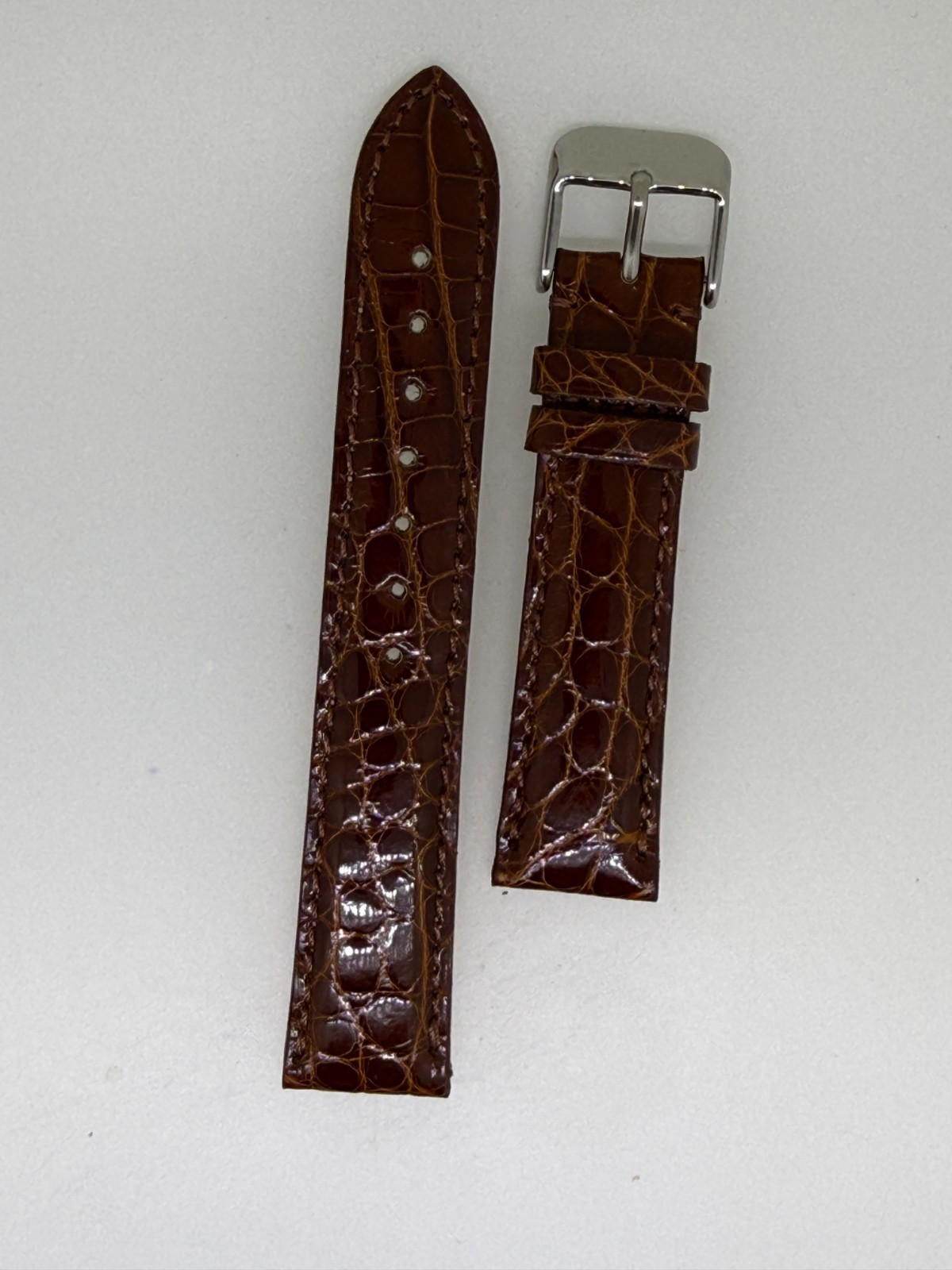 Hadley Roma brown grossy Alligator sides watch band strap 18MM x 16MM