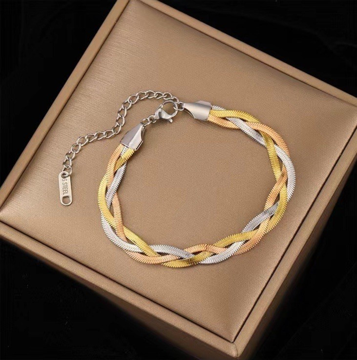 Braided Stainless Steel Chain Bracelet Silver Gold Rose Gold Lobster Clasp