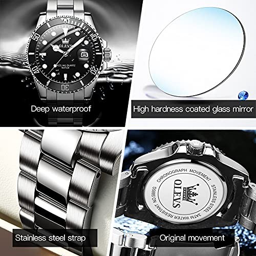 Mens Watches, Silver Dress Gold Classic Luxury Big Large 5885 steel black dial