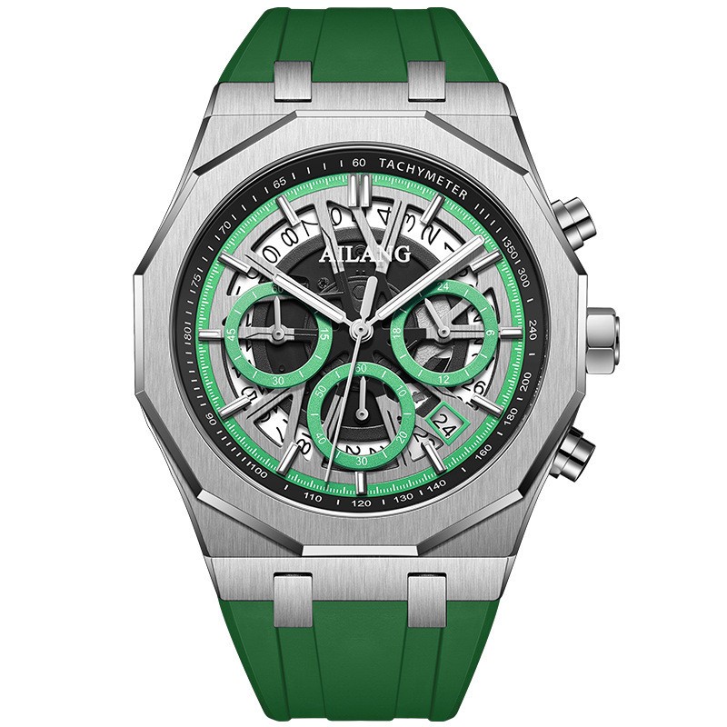 AILANG Men Skeleton Dodecagonal Multifunction Chronograph Luminous Quartz Watch