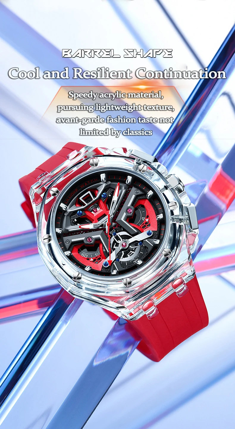 Men’s Transparent Case Watch Night Glow Fashion Sports Waterproof Casual