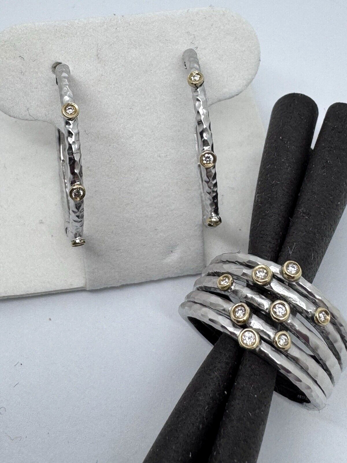 Gabriel & Co – Sterling Silver and 18k Gold Ring and Earring Set