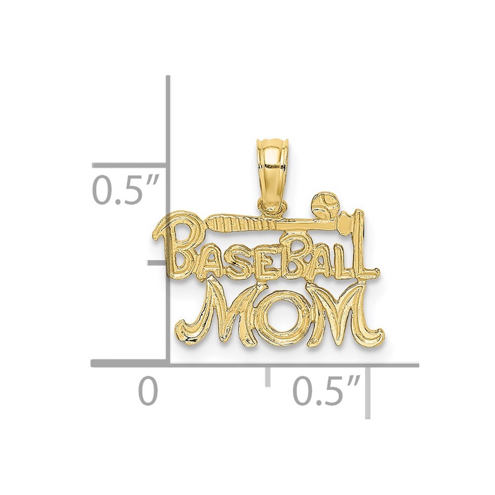 10K Yellow Gold BASEBALL MOM Charm Pendant L-10.9 mm, W-15.9 mm