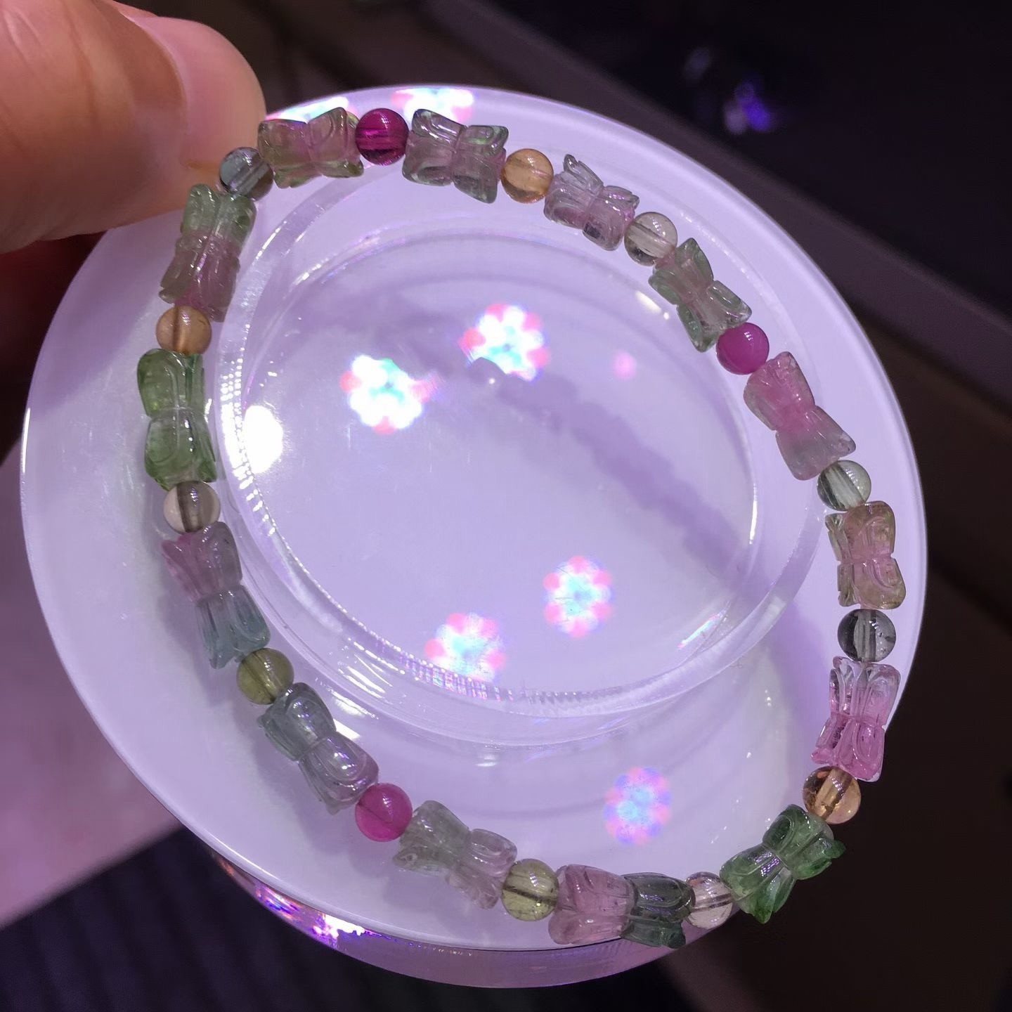 5.3*9.5mm Natural Color Tourmaline Crystal Quartz Carved Beads Bracelet