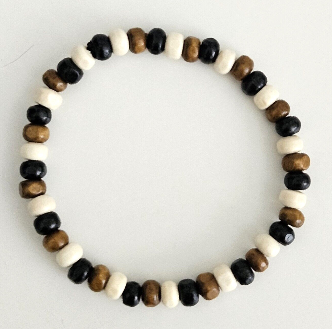 Mens / Womens Wooden Bead Stacker Bracelet – Black White Brown Mix – 5 Sizes