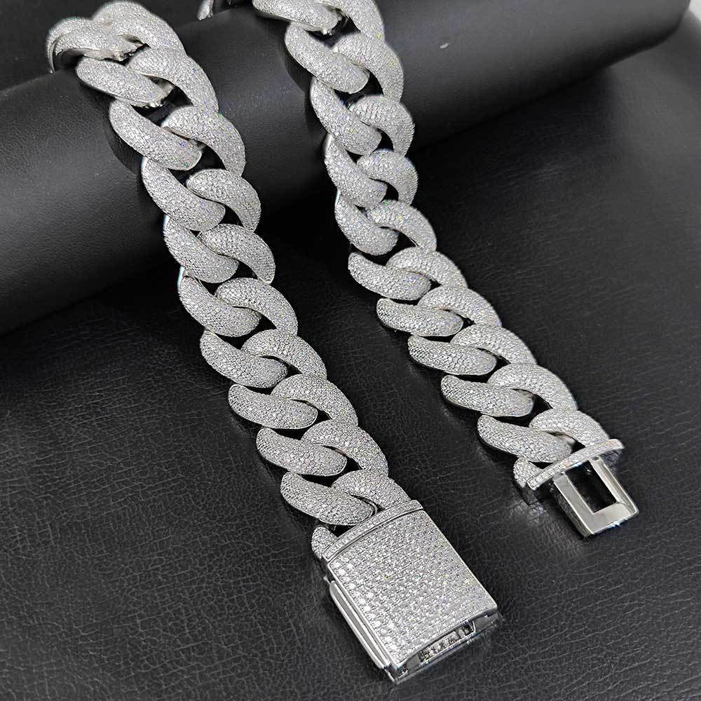 25mm Hip Hop Bubble Cuban Link Chain White CZ Stone 18K Real Gold Plated Jewelry