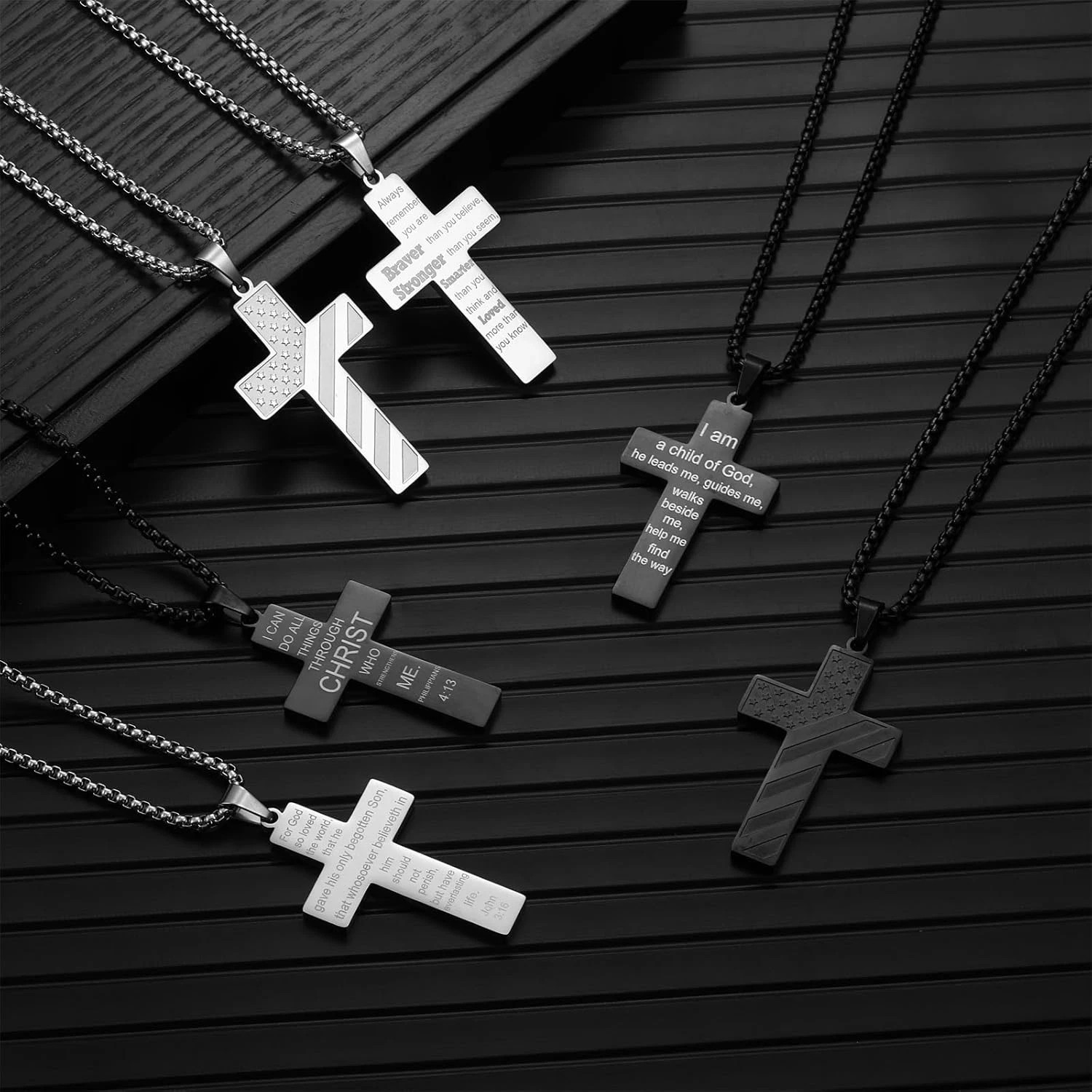 American Flag Cross Necklace for Men Bible Verse Christian Religious