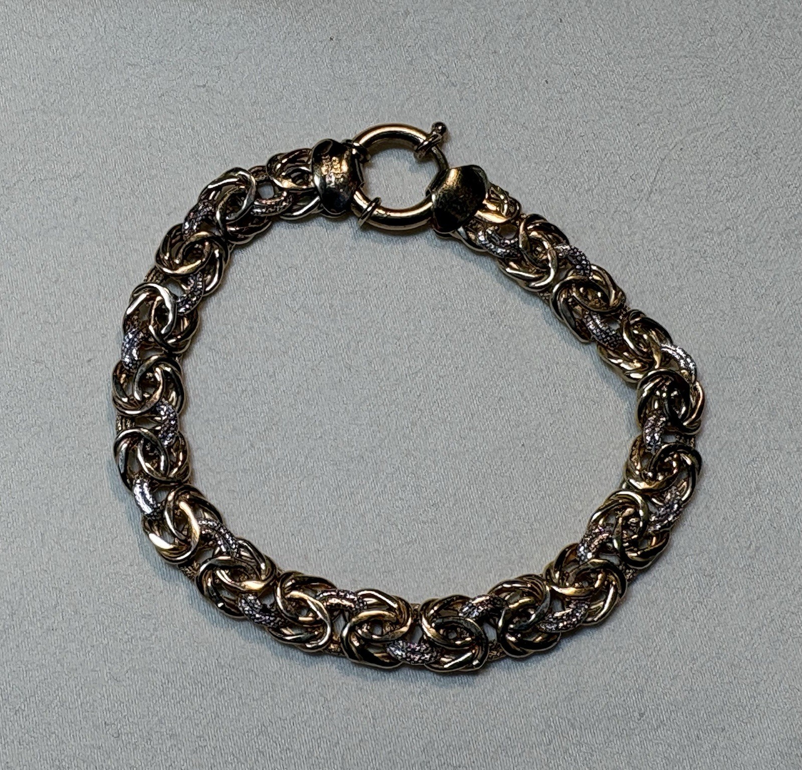 Signed OTC Turkish Gold Plated Sterling silver Byzantine-style chain bracelet.