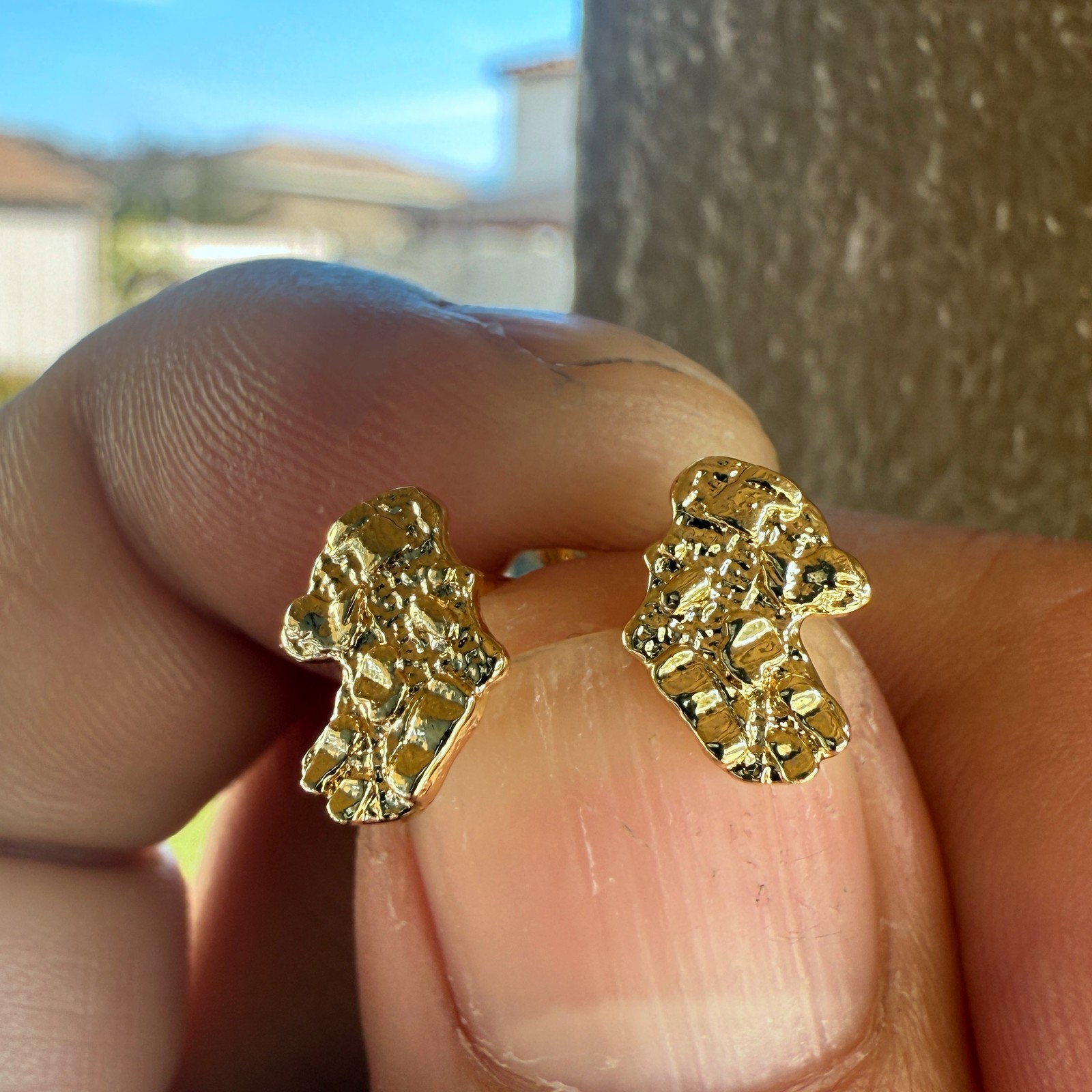 14k Gold Plated Nugget Earrings Butterfly Push Back Mens Womens Small 10MM