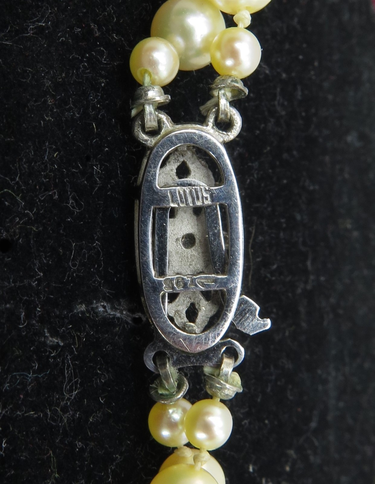 Estate Double Strand Pearl Necklace by Lotus 9k Clasp in Original Box approx 5mm
