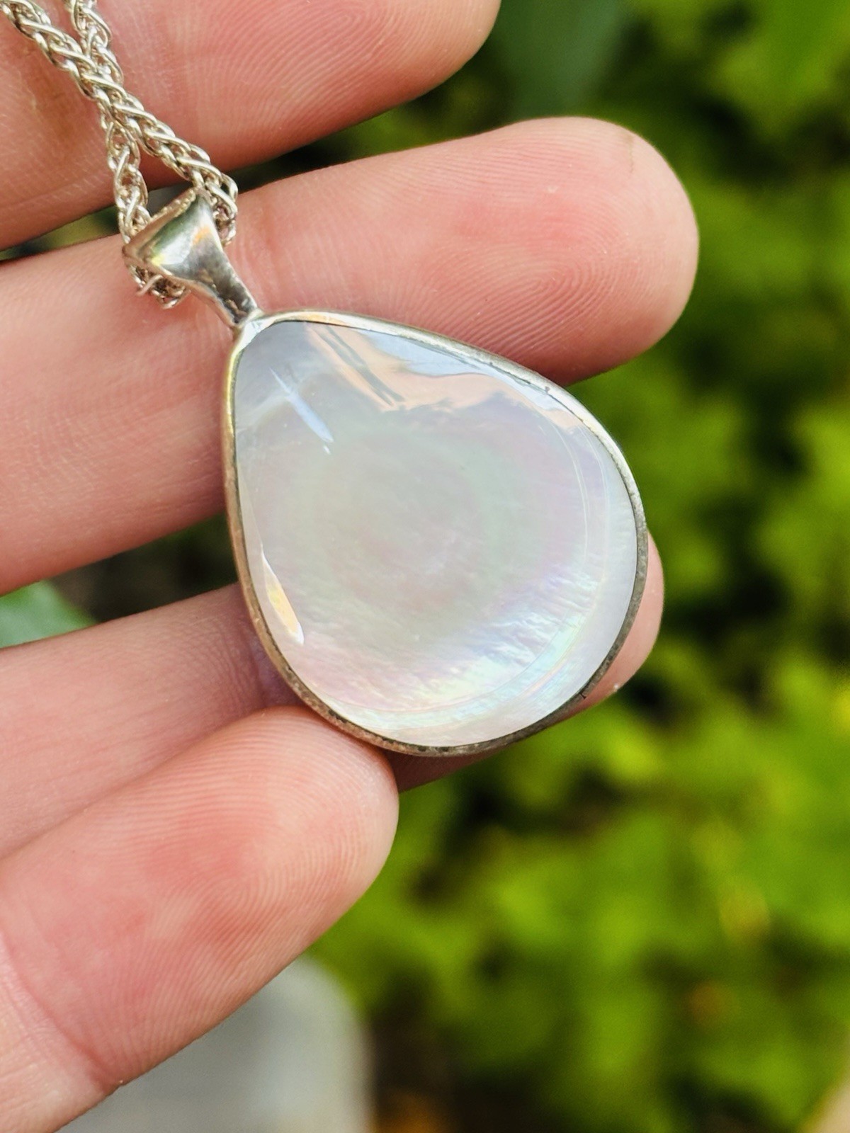 Double faced fully hallmarked silver with blue sunstone/mop necklace 17.45 grams