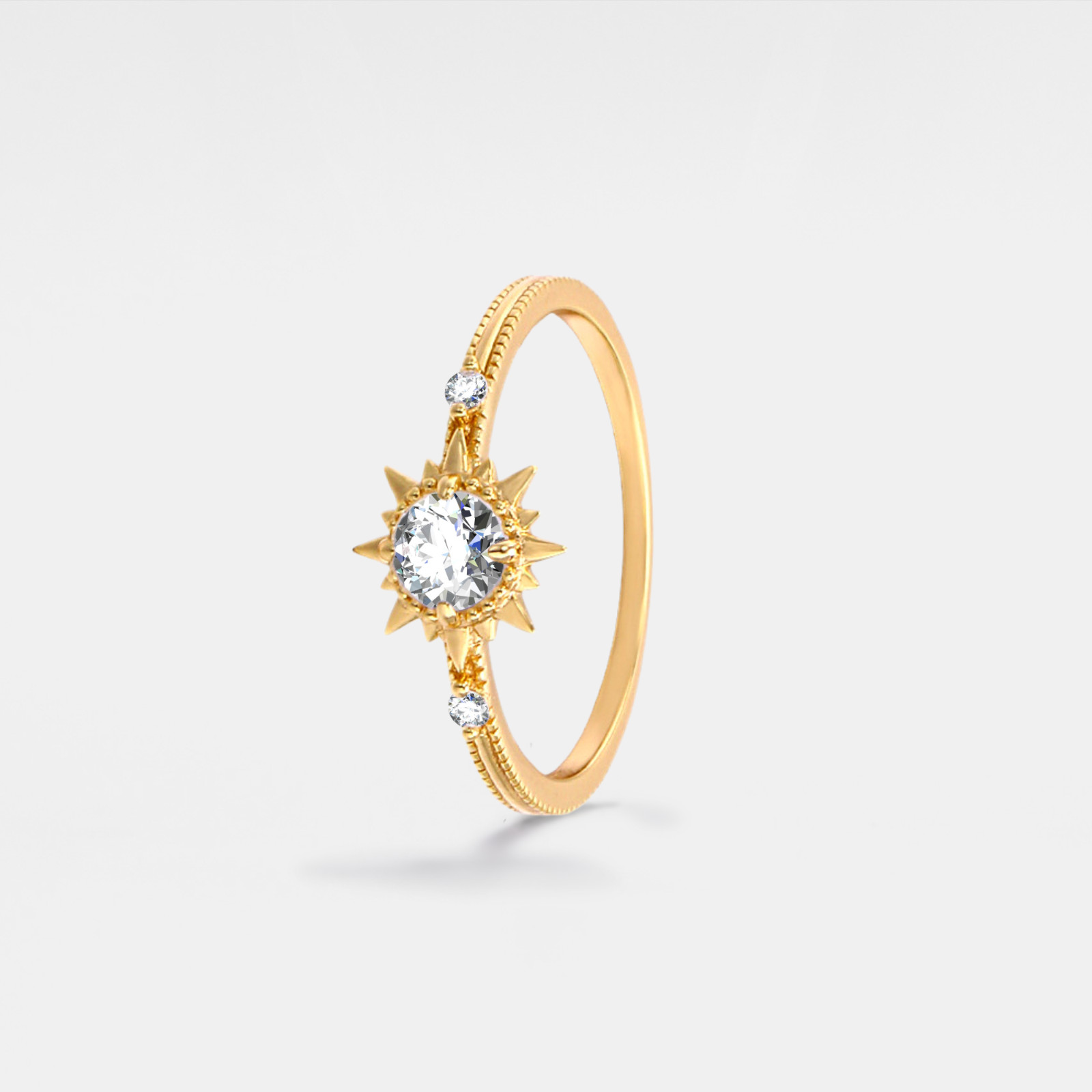 Dainty Gold Sun Stacking Band Ring in 925 Sterling Silver