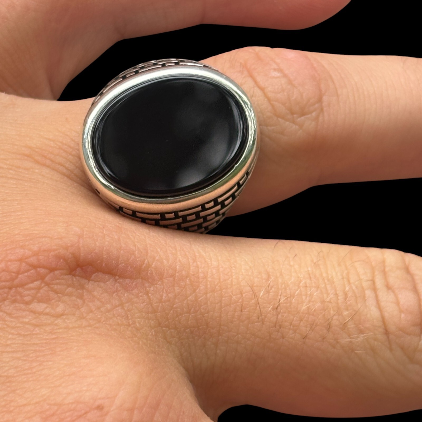 Natural Black Onyx Gemstone Mens Real Solid – 925 Silver or 14k Yellow Gold