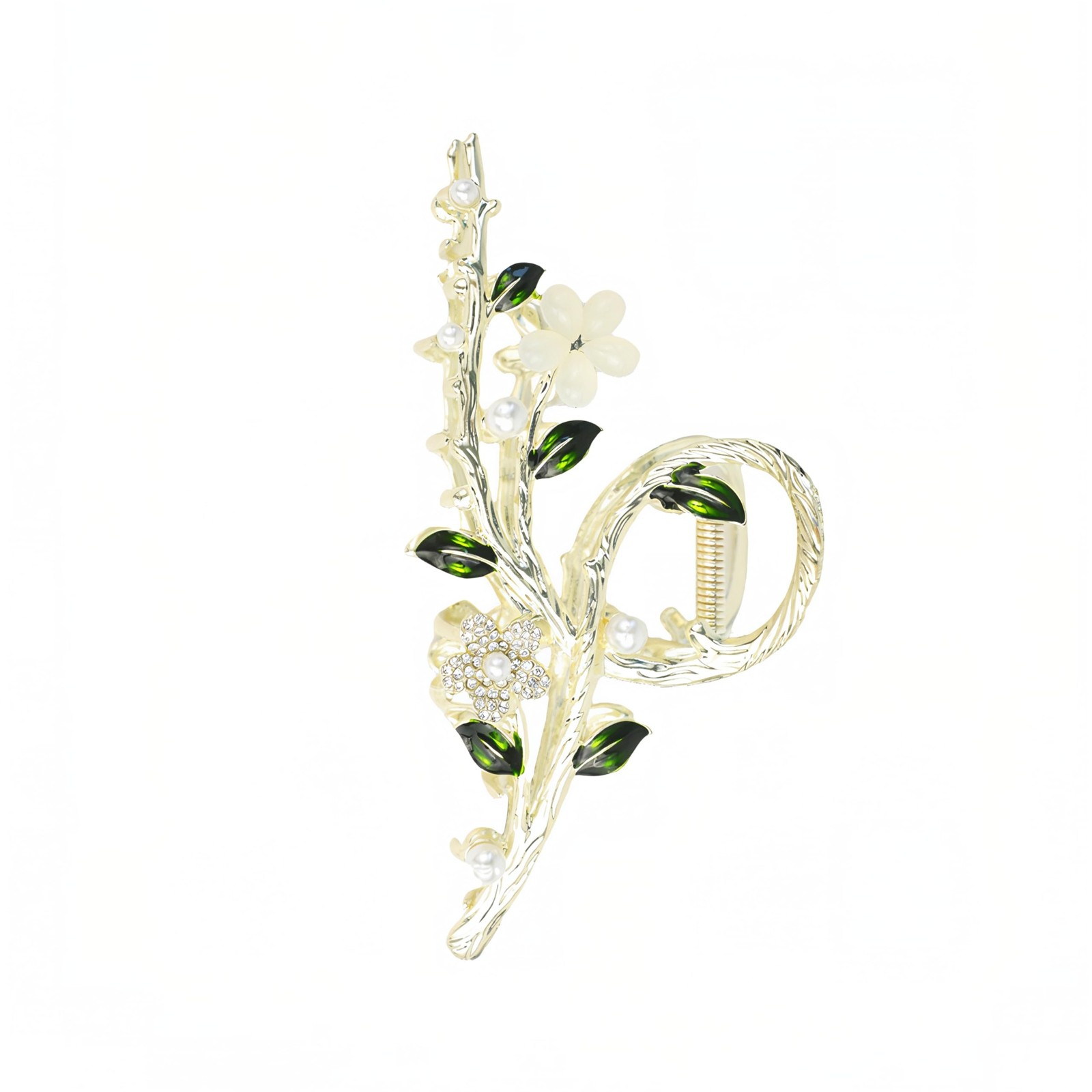 5.51” Large Metal Flower Claw Clip for Women – Cat-Eye Stones, Pearls, Rhine…