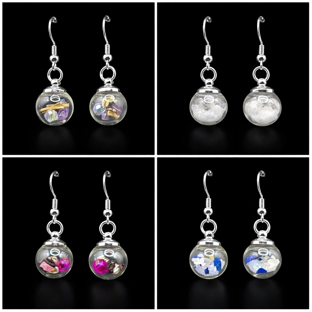 Crystal Orb Earrings 925 Silver Mini Glass Bottle Set Mystic Witchy Jewelry Gift