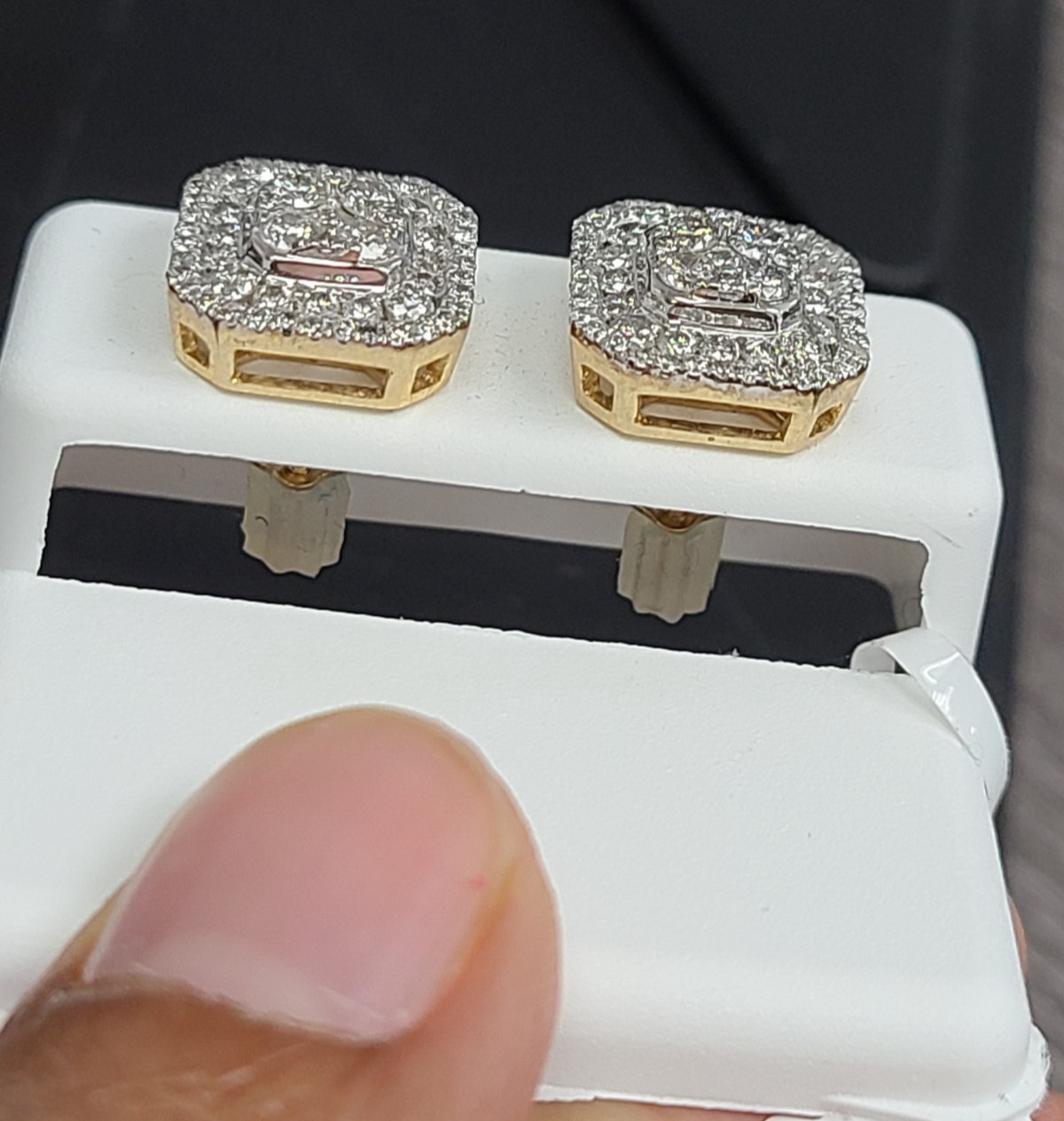 DEAL! 1.50 CTW NATURAL REAL DIAMONDS SQUARE STUDS EARRINGS 10K GOLD 11.5mm