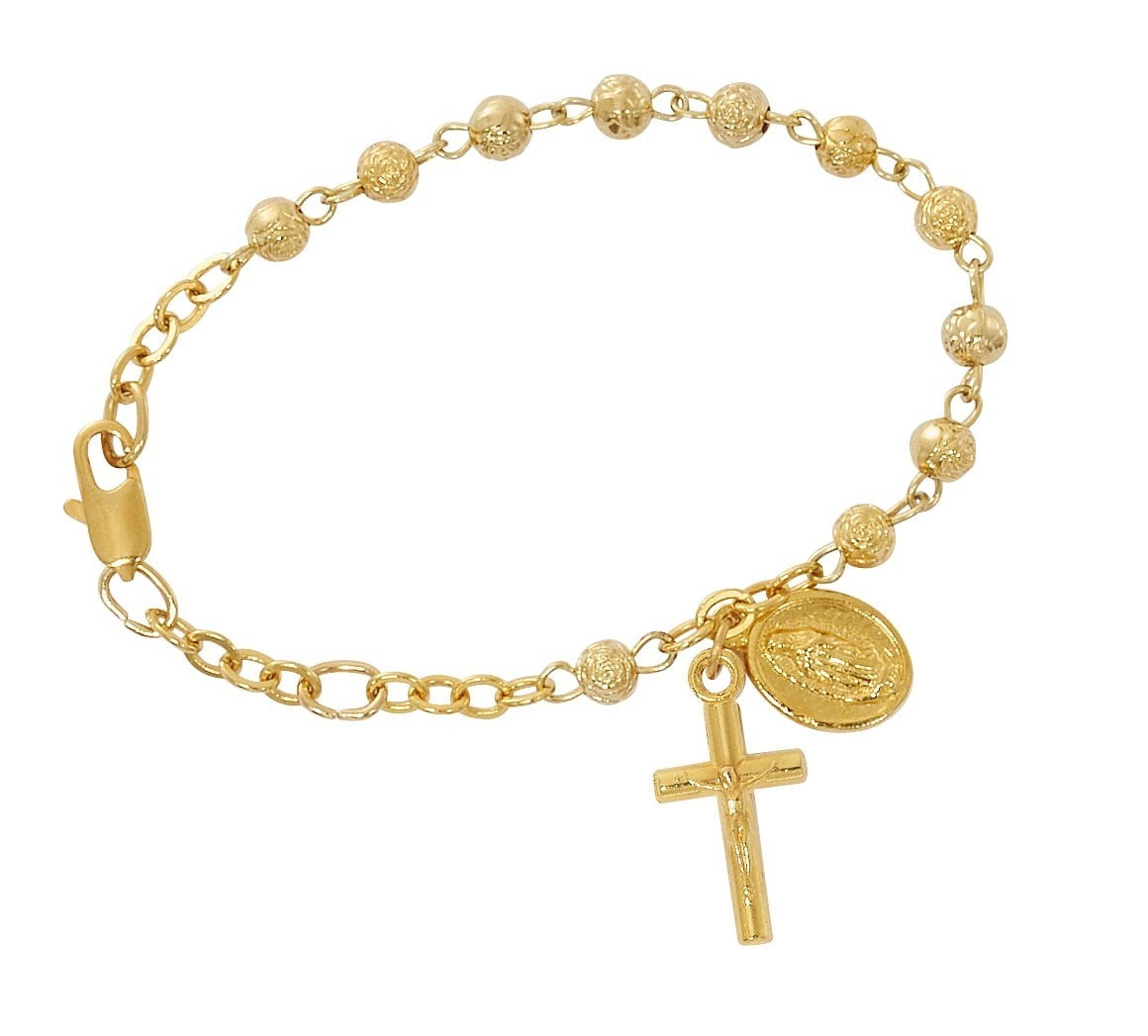 Mcvan BR124H 5.5 in. Gold Rosebud Rosary Bracelet with Guadalupe Medal