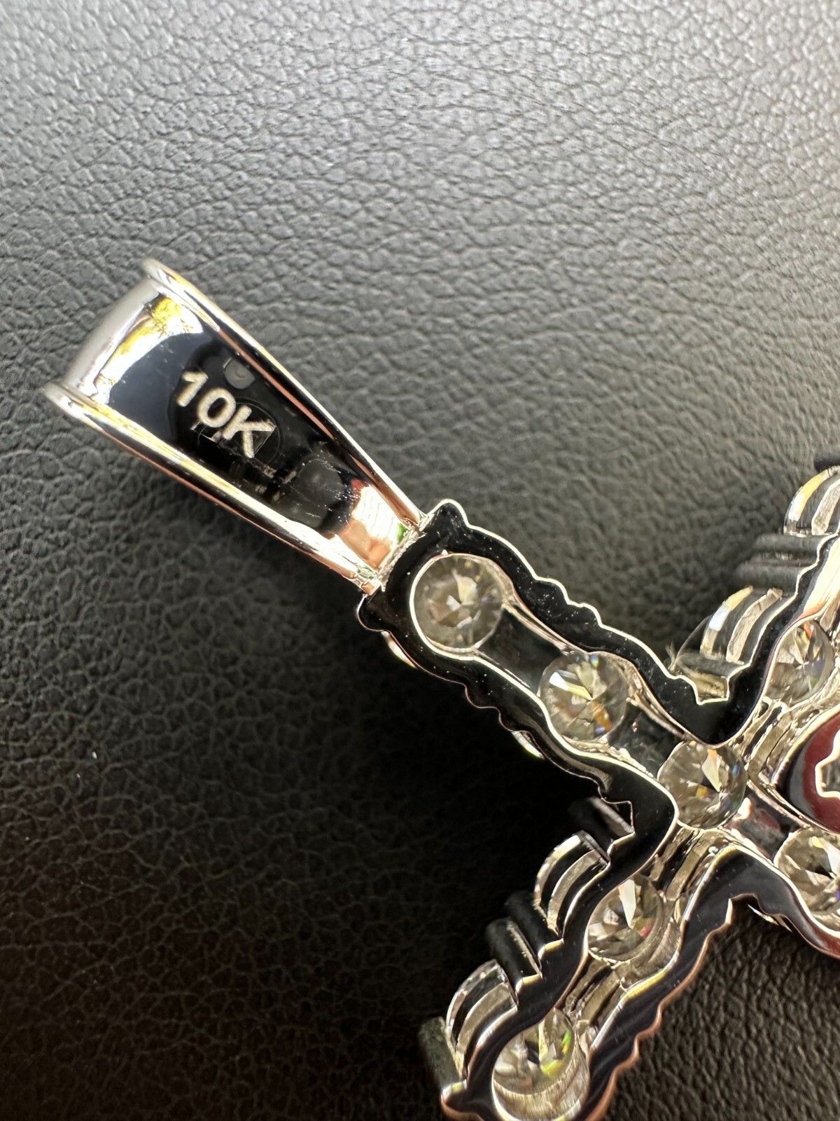 Real MOISSANITE Solid 10k White Gold Iced Tennis Cross Pendant Necklace 5 Sizes