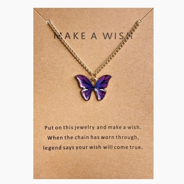 Butterfly Necklace Pendant For Women Girls GIFT Make A Wish Love