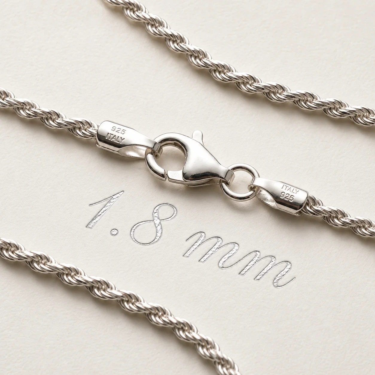 Diamond Cut Rope Chain Rhodium Plated 925 Sterling Silver Italy 18″ 20″ 22″ 24″