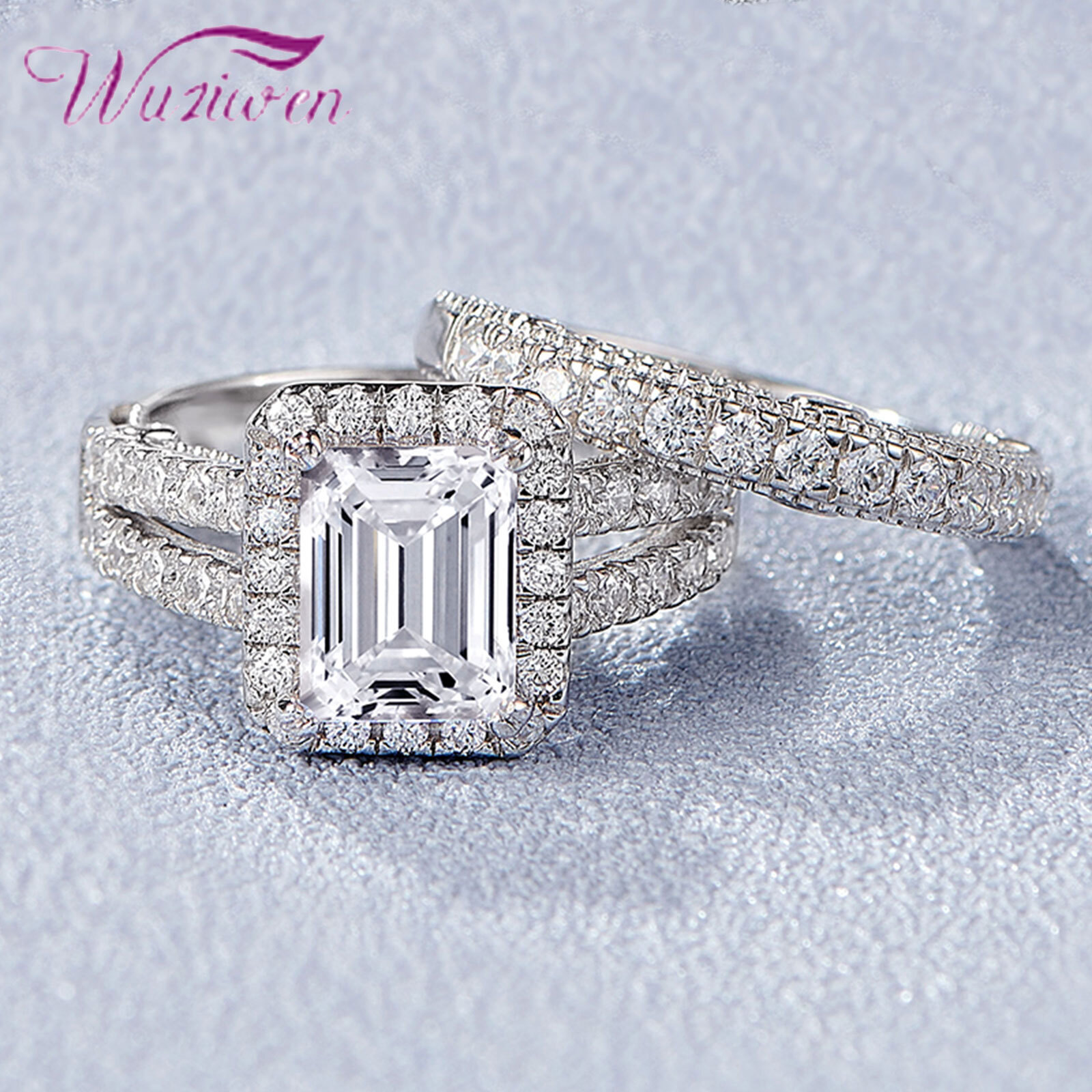 Wuziwen Sterling Silver 5A CZ Wedding Engagement Rings for Her Size 7