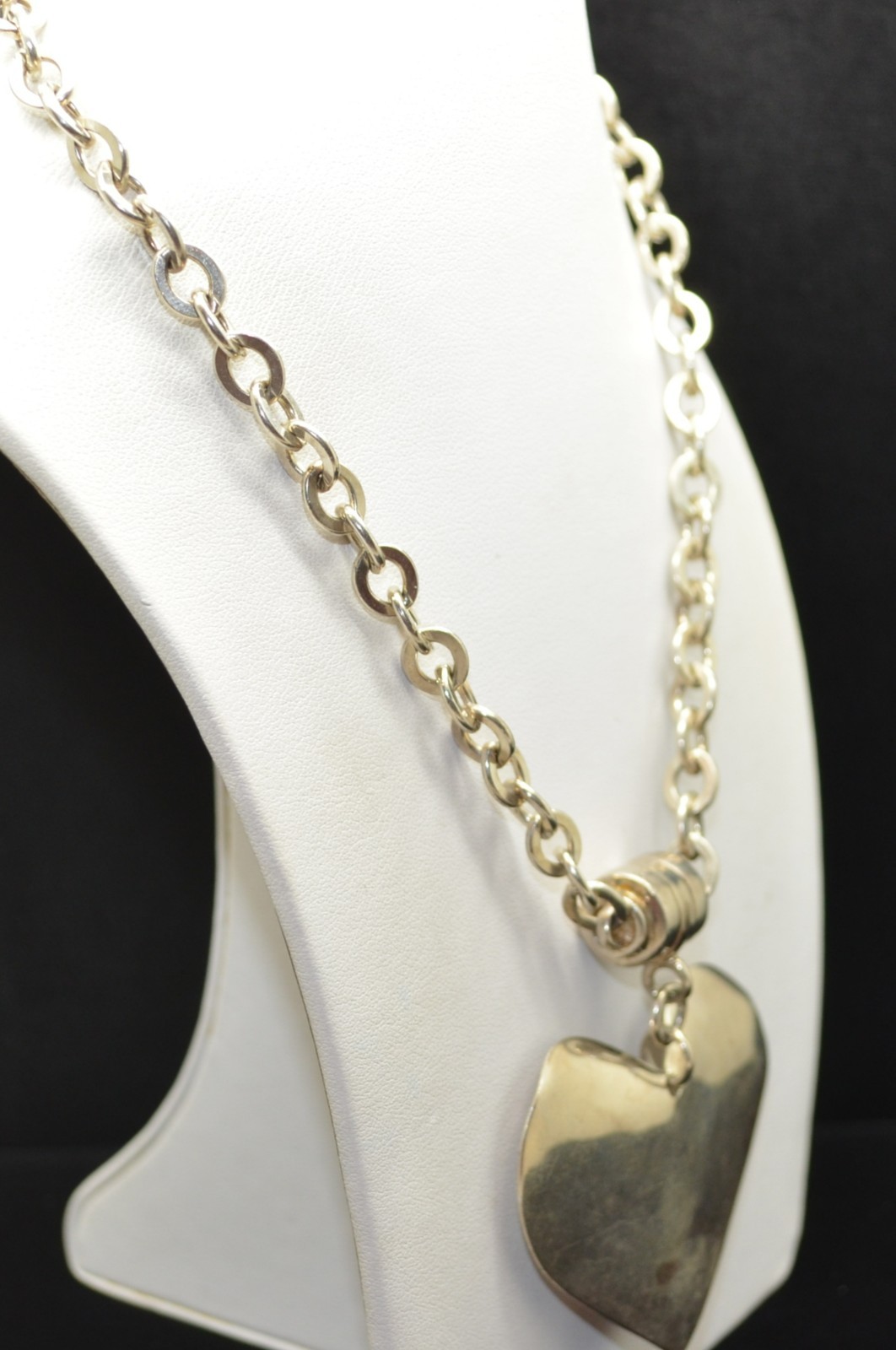 Sterling Silver Very Large Chain w/ Large Heart Pendant Necklace 17.0″ #FMG168