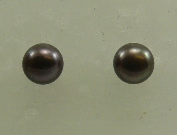 Freshwater Black Button Shape Pearl Earring 14k White Gold Post and Push Back