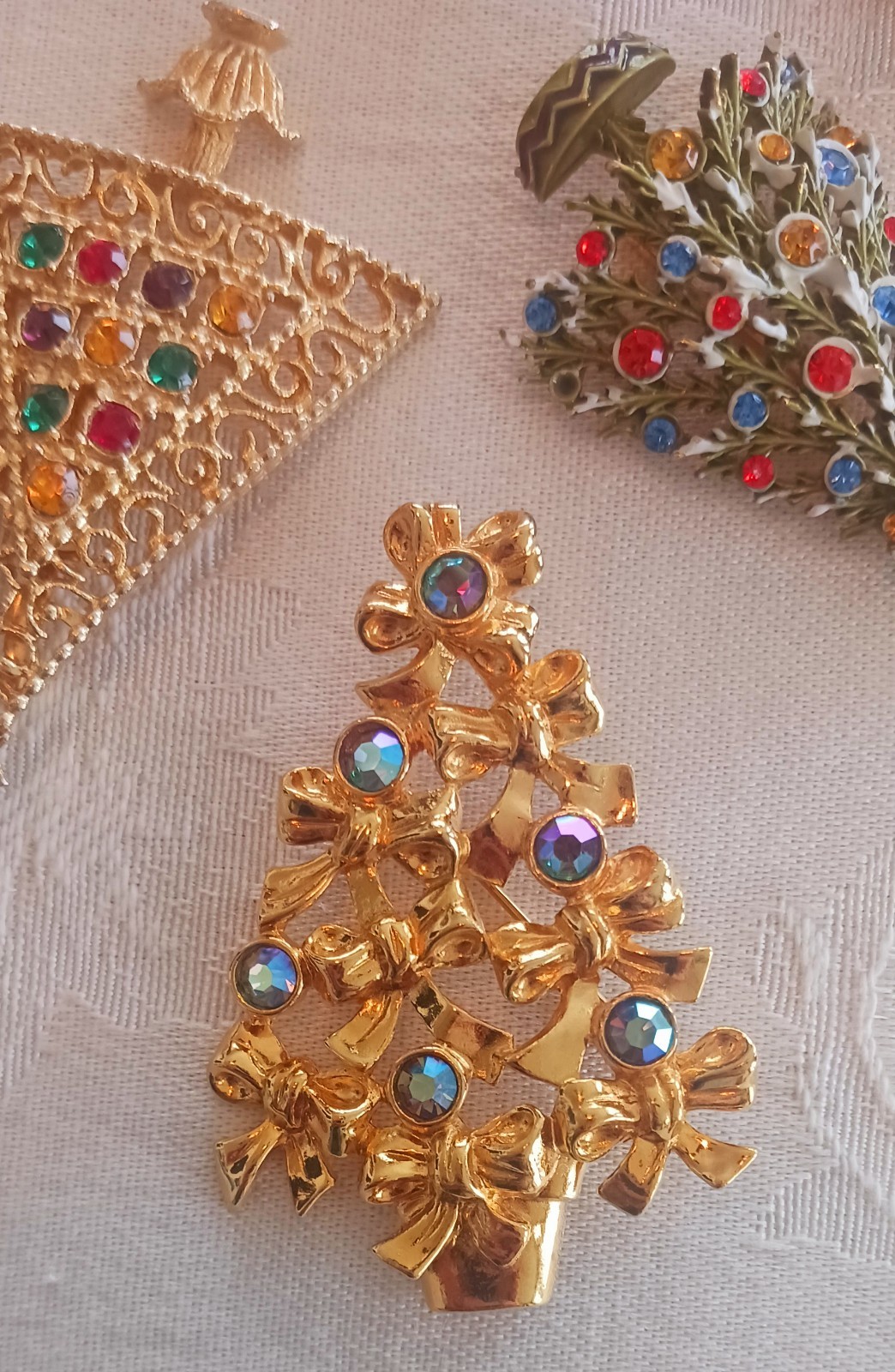 Estate Christmas Tree Brooches ~ TRIFARI CROWN ~ART ARTHUR ~GERRYS AVON ~ WIRE +