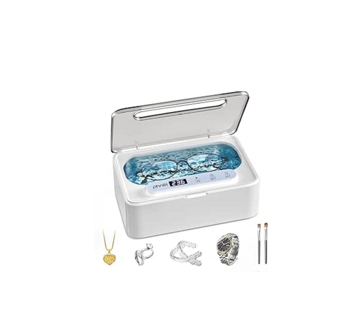 Ultrasonic Jewelry Cleaner Machine Timer for Glasses Retainers White Cleaner