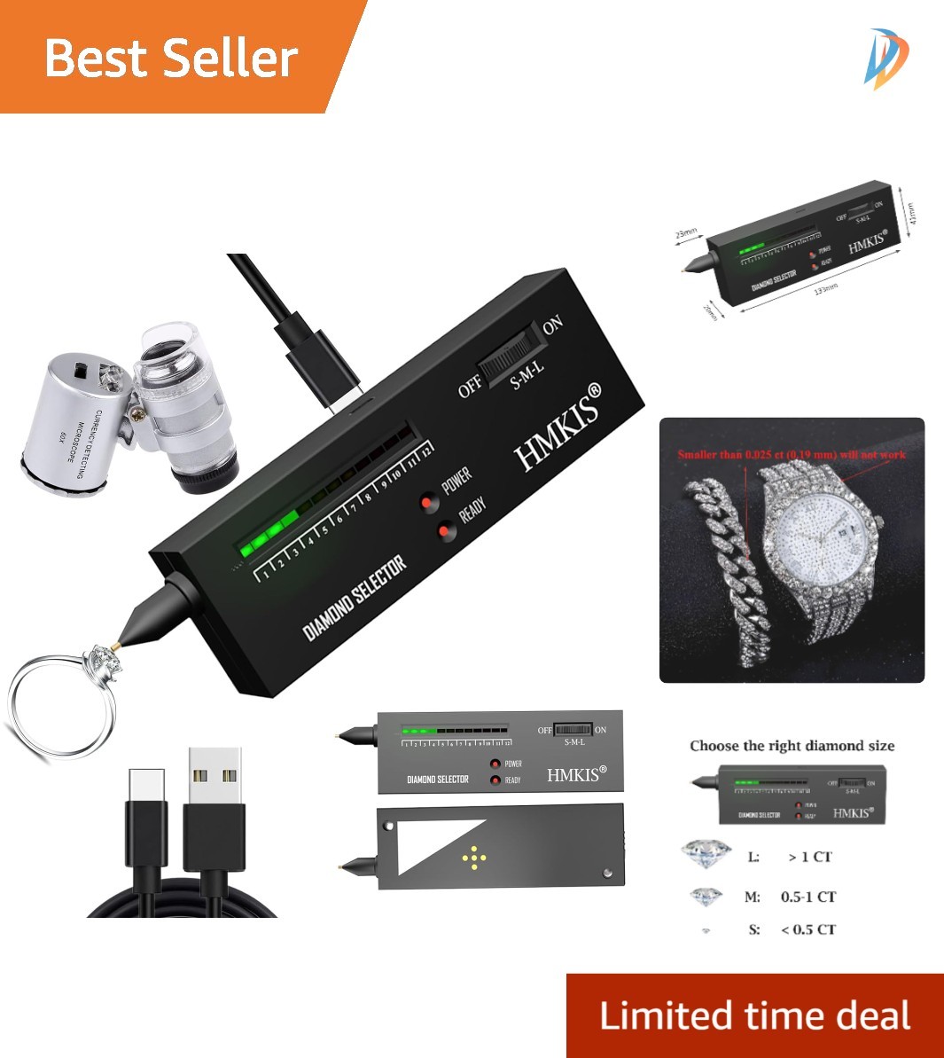 Accurate Diamond Tester Pen & 60X Magnifier – Battery Powered for Quick Tests
