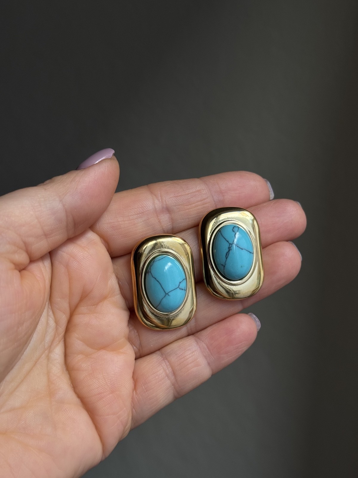 ZARD Turquoise Crystal Gem Chunky Stud Earrings in 18k Gold